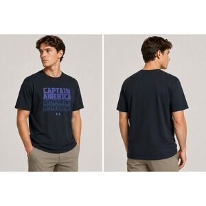 Under Armour Marvel Captain America HeatGear T Shirt Men's LG Black Graphic‎